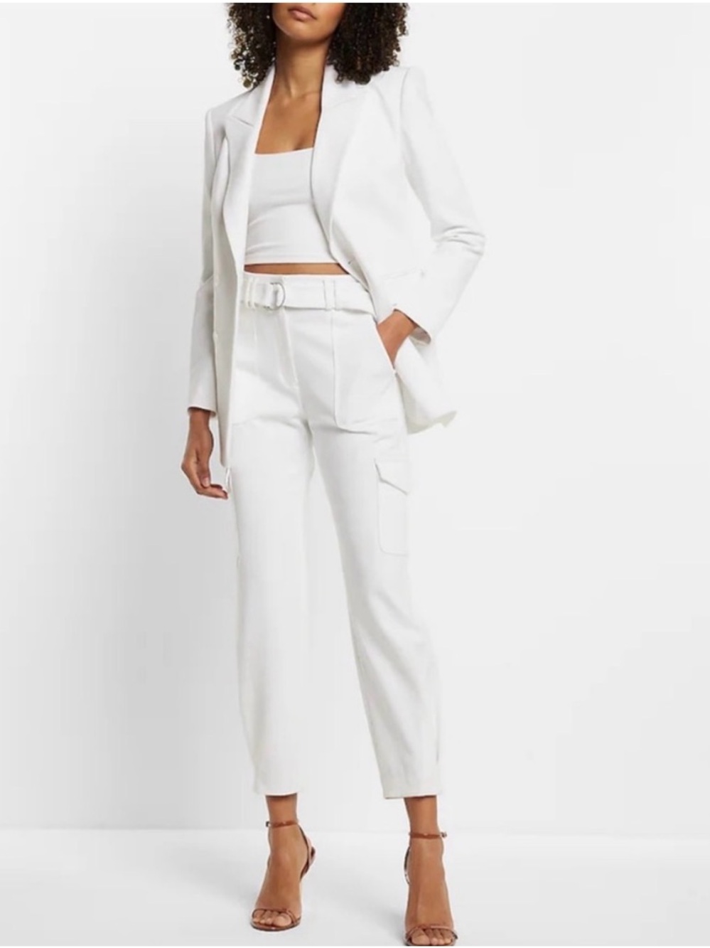 Tailored High-Waist Cargo Trousers in White